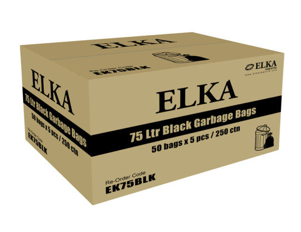 Elka 75L Black Garbage Bags